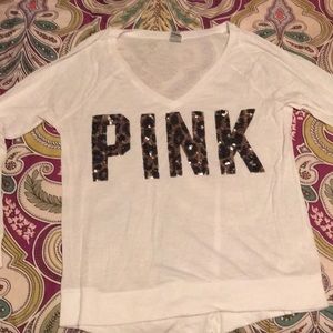 Pink leopard pink sequined long sleeve v neck